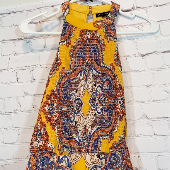 As U Wish yellow floral maxi length dress Sz Small - Picture 3 of 9
